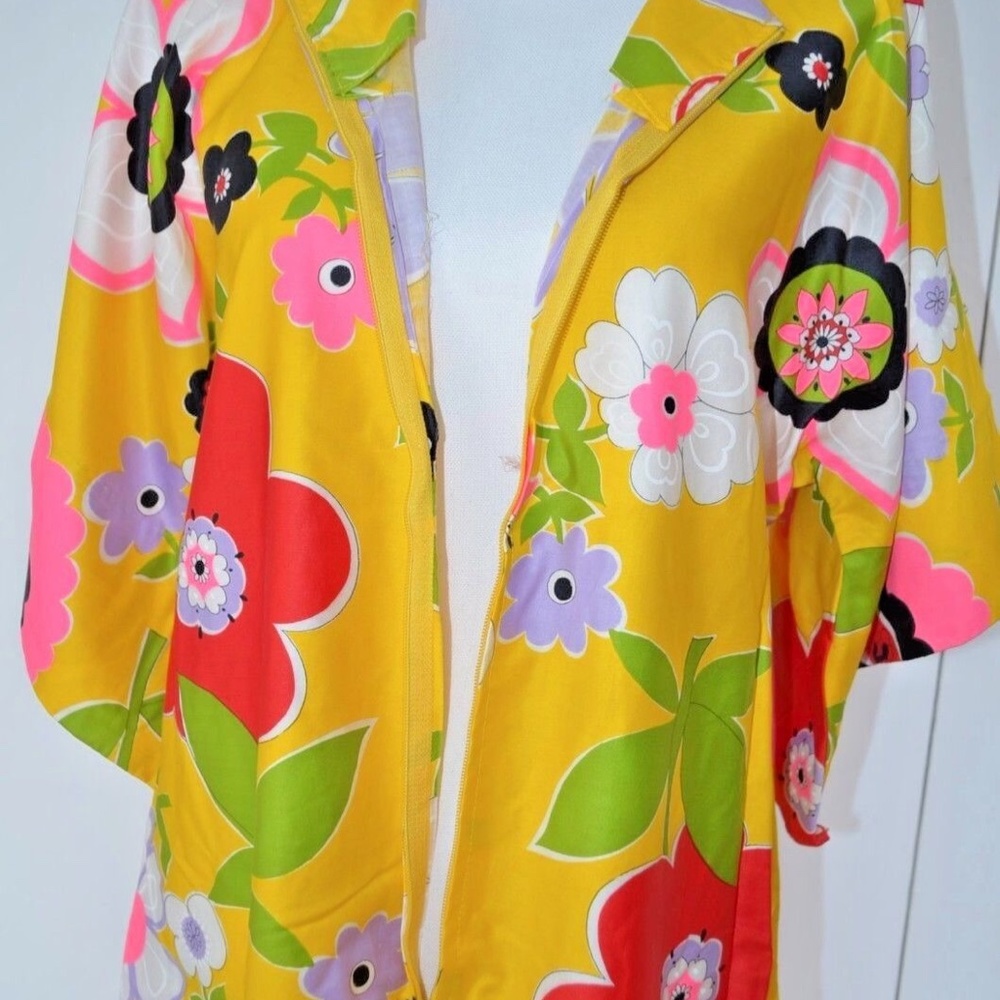 Vintage 70s Janet Lynn floral caftan dress, Kimono sleeve, psychedelic, S/M/L - Picture 3 of 9